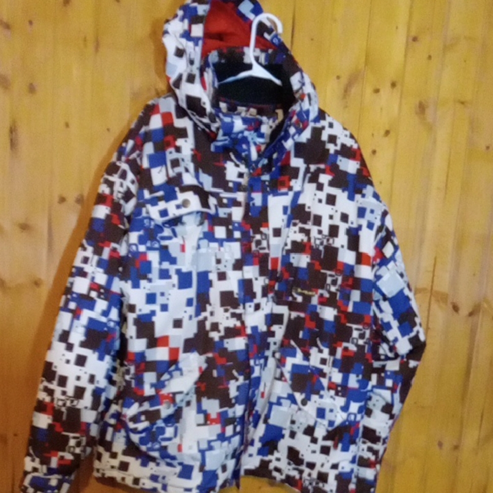Colorful Geometric XL Winter Hooded Patterned Jacket From LIQUID
